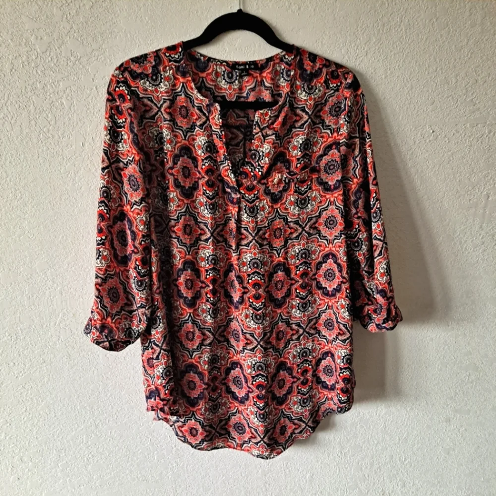 Sami & Jo Orange Geometric Tunic Blouse - Picture 1 of 6